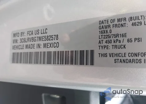 2021 Ram Promaster 1500 High Roof 136 Wb from USA, damaged, VIN 3C6LRVBG7ME582578